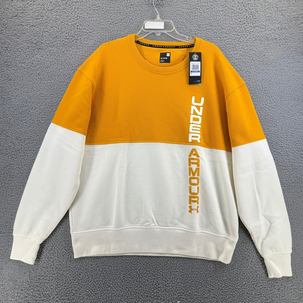 Under Armour Overtime Fleece Sweatshirt Mens XL White Yellow Colorblock 1351094